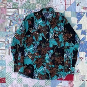 Vintage 90s Panhandle Slim Cowboys Indians Western Button Down Shirt Large